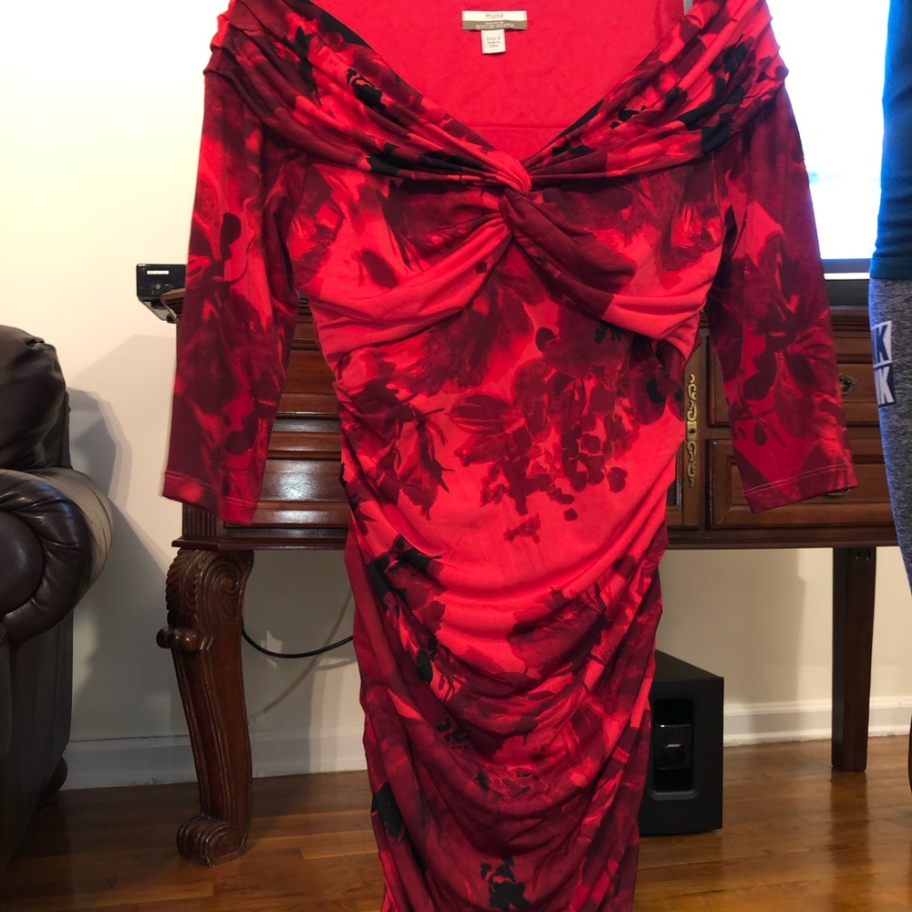 BOSTON PROPER RED / BLACK DRESS SIZE 8
